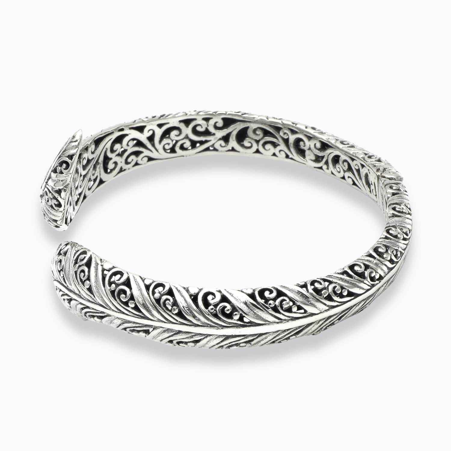 Feather Curve: Sterling Silver Bangle Bracelet