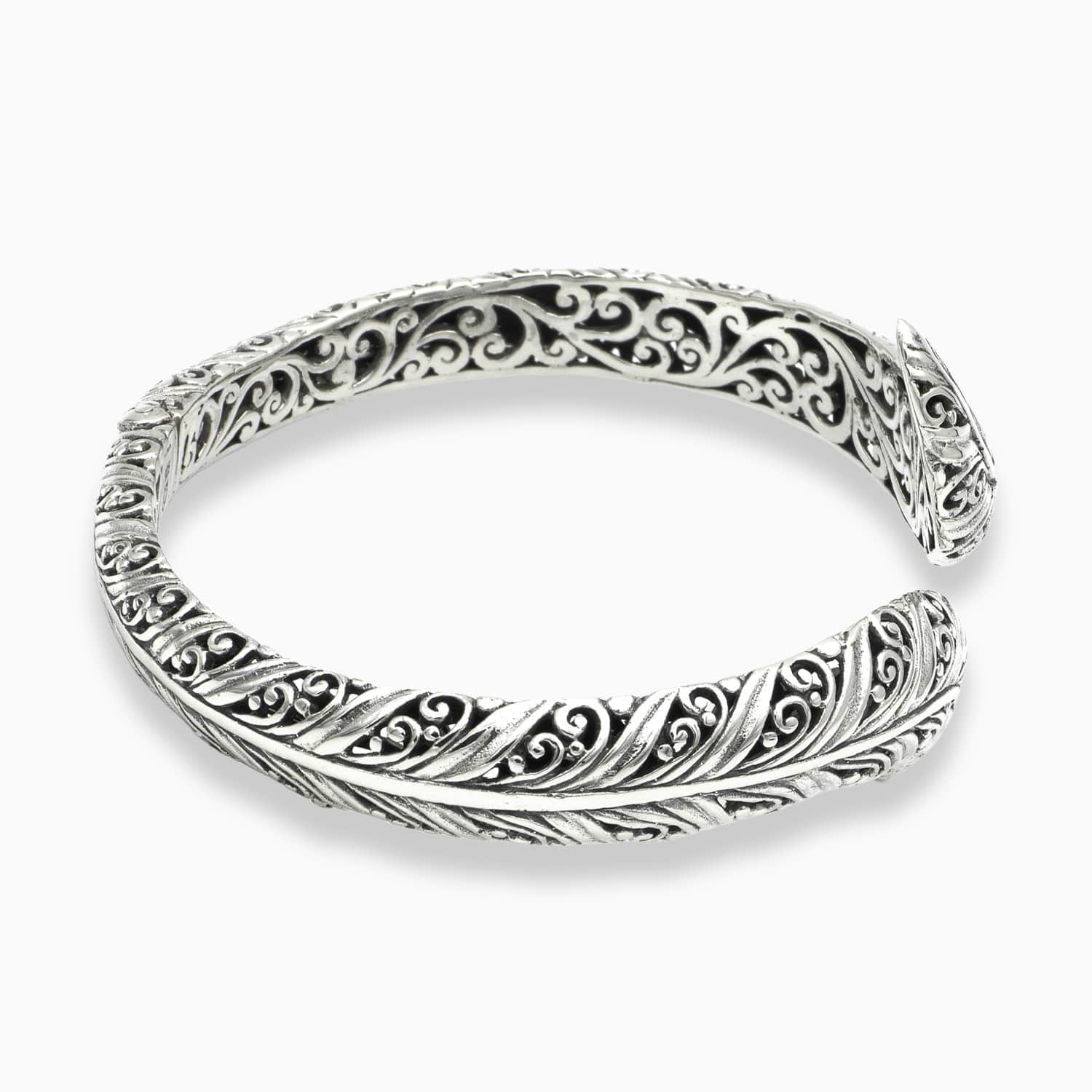 Feather Curve: Sterling Silver Bangle Bracelet