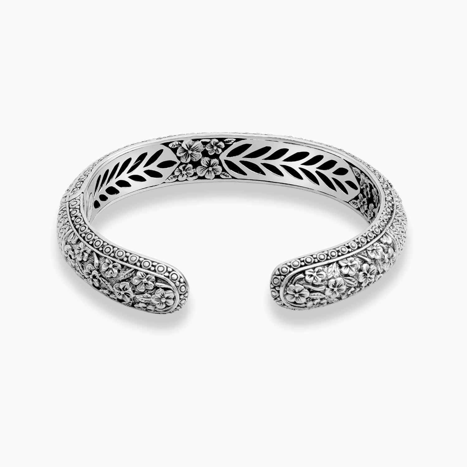 Artisan Floral Sterling Silver Bangle Bracelet
