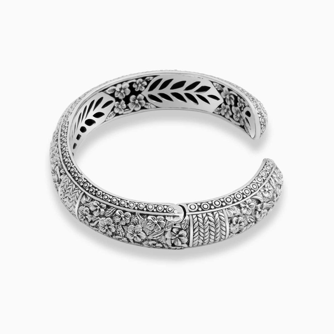 Artisan Floral Sterling Silver Bangle Bracelet