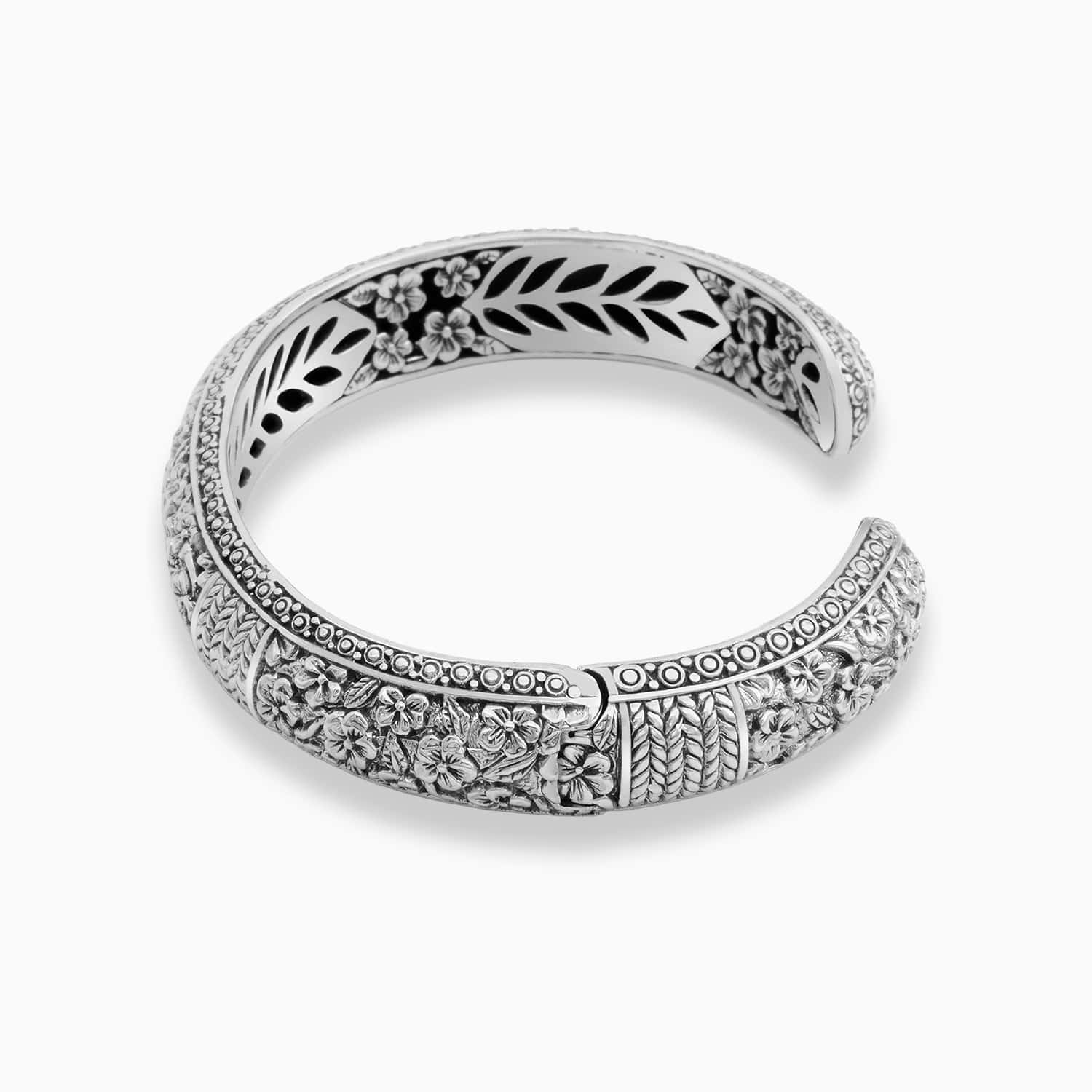 Artisan Floral Sterling Silver Bangle Bracelet
