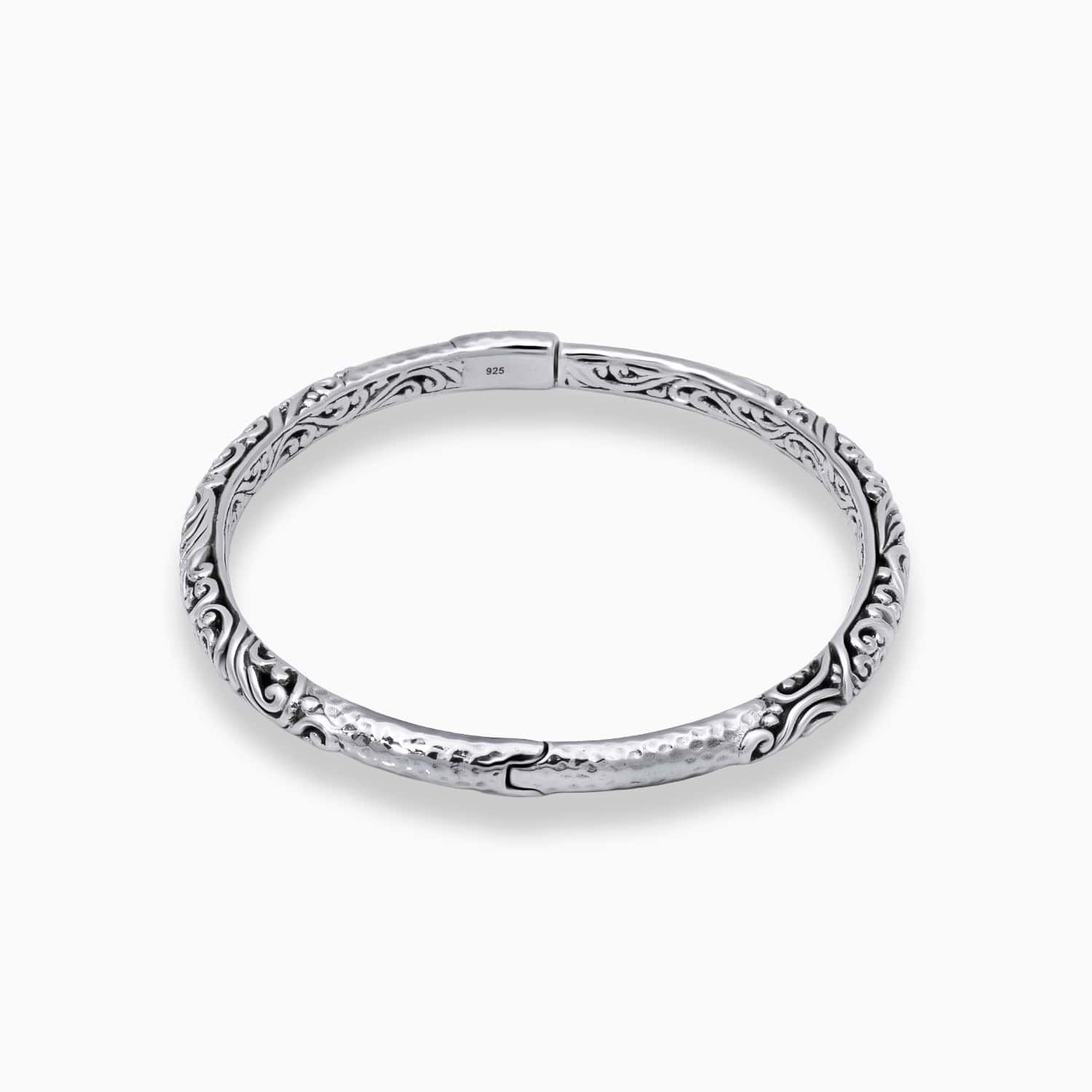 Artisan Hinged Scroll Sterling Silver Bangle Bracelet