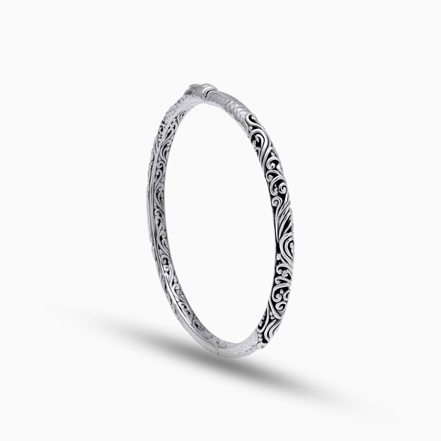 Artisan Hinged Scroll Sterling Silver Bangle Bracelet