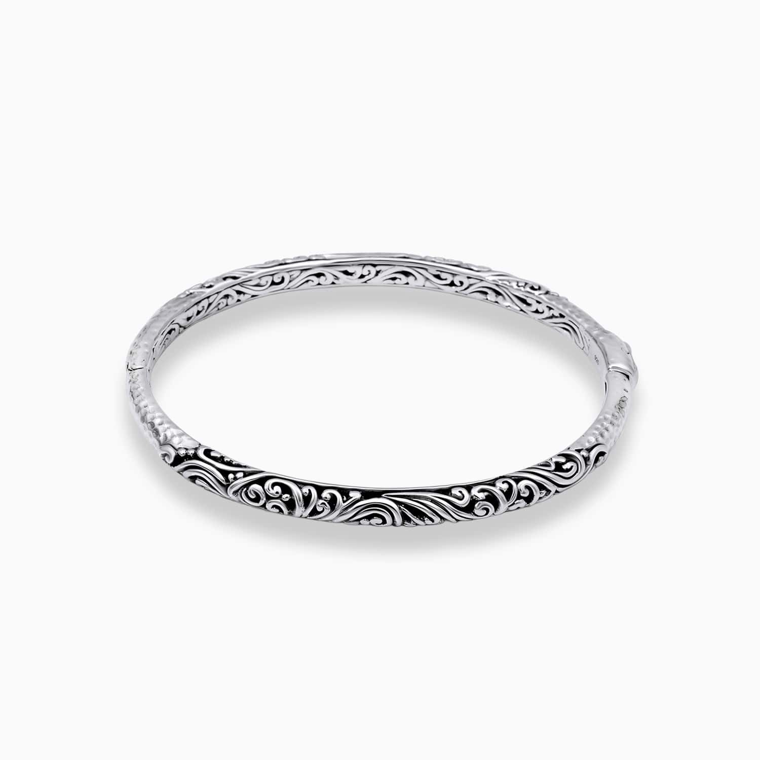 Artisan Hinged Scroll Sterling Silver Bangle Bracelet