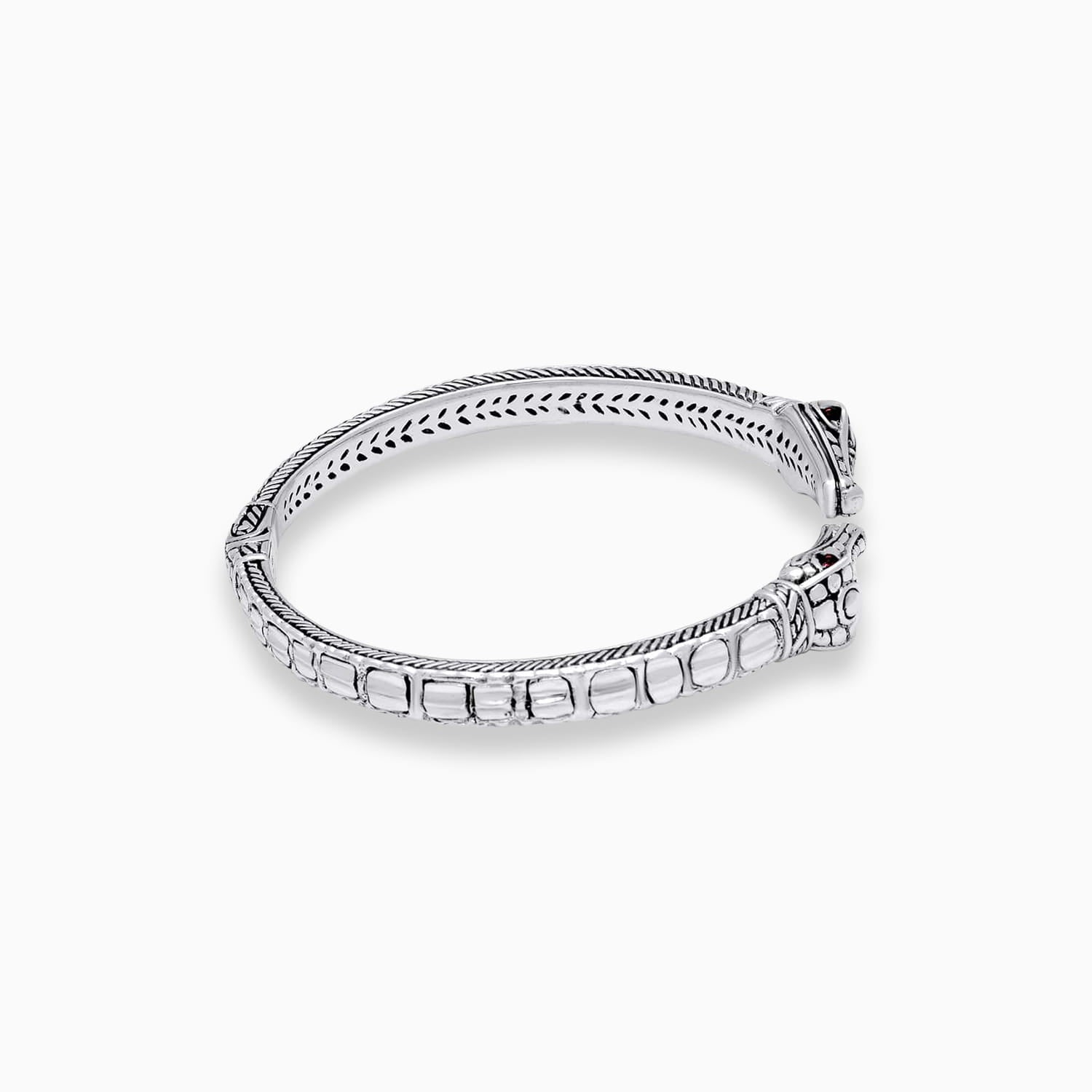 Serpent Detail: Rhodolite Garnet & Sterling Silver Bangle Bracelet