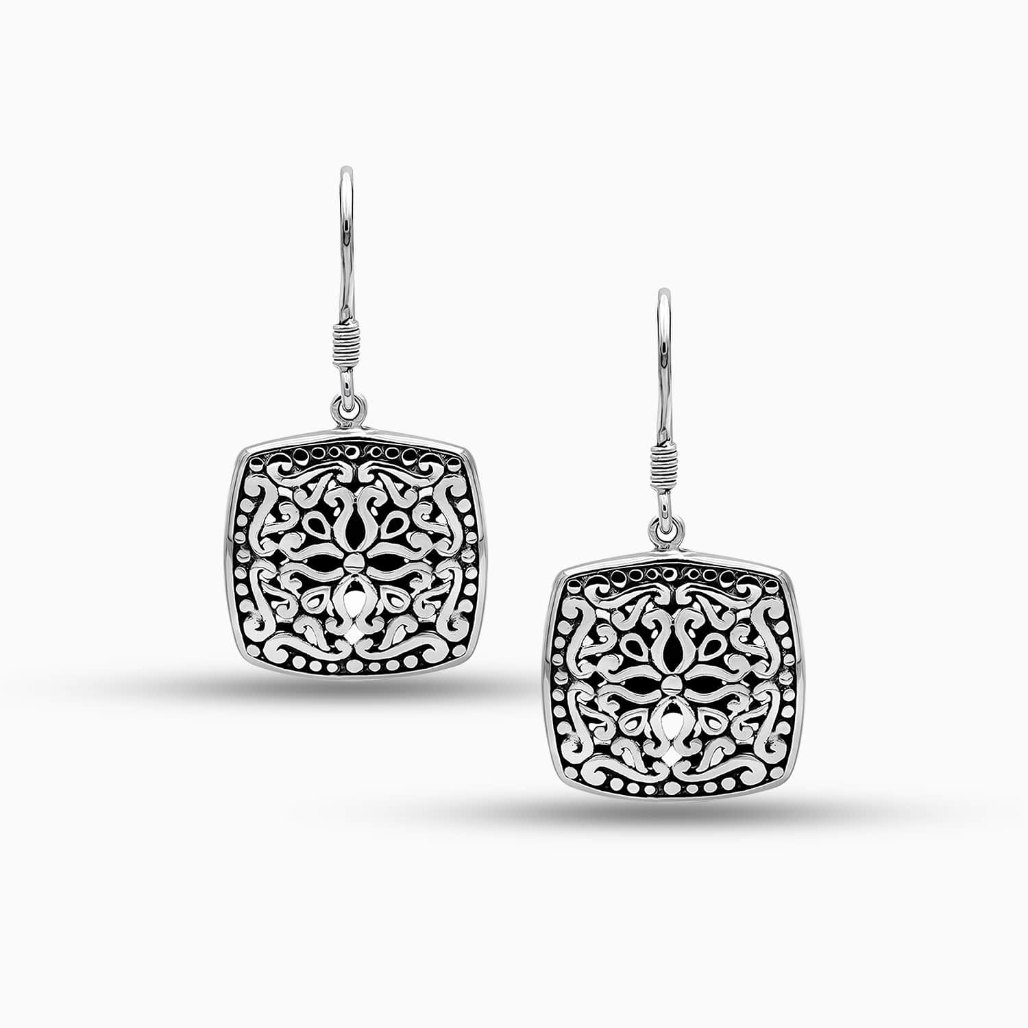 Artisan Square Sterling Silver Drop Earrings