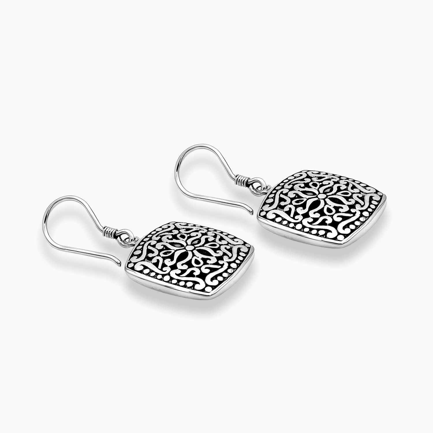 Artisan Square Sterling Silver Drop Earrings