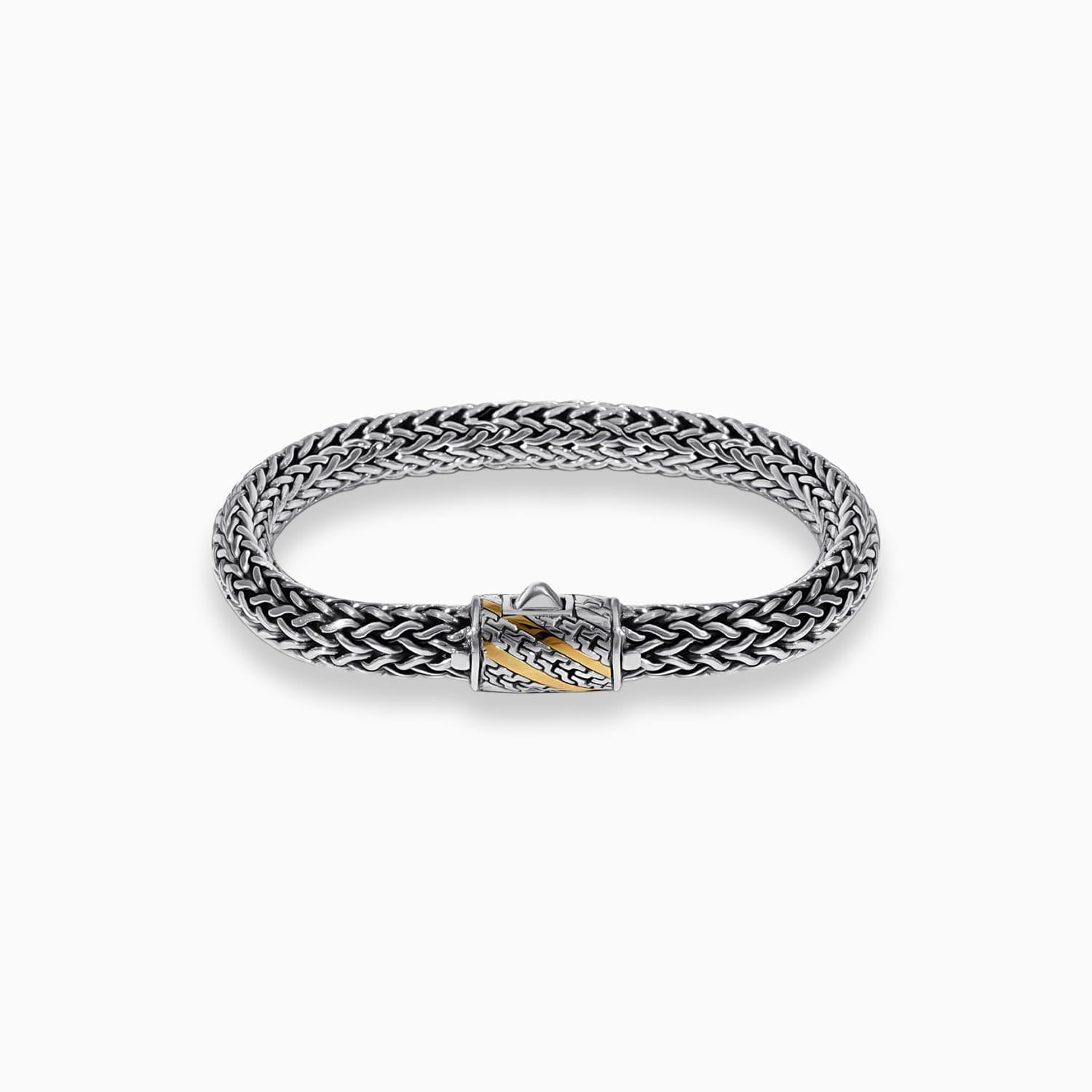 Artisan Sterling Silver Bracelet with 18K Gold Double Stripe Accent