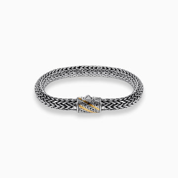 Artisan Sterling Silver Bracelet with 18K Gold Double Stripe Accent