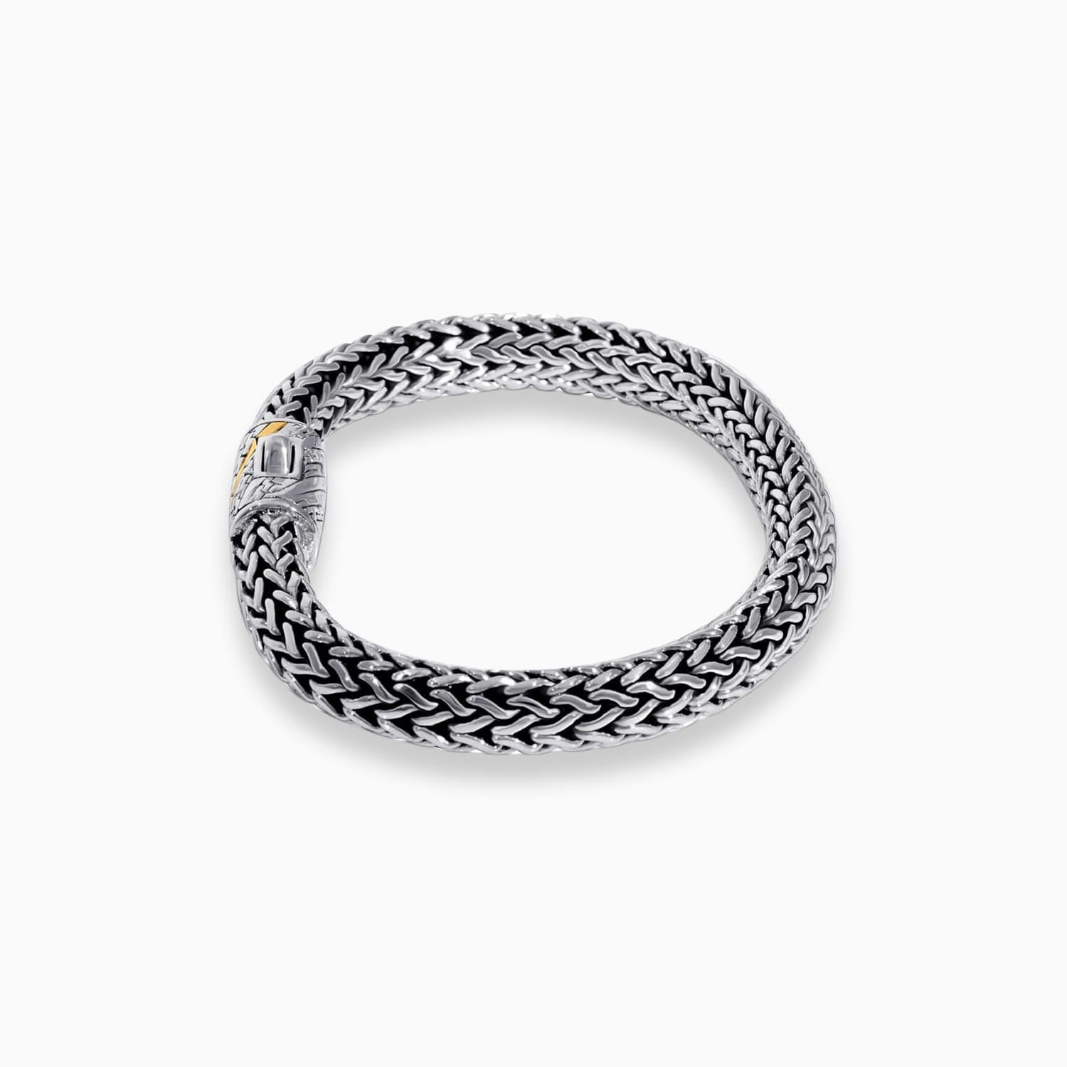 Artisan Sterling Silver Bracelet with 18K Gold Double Stripe Accent