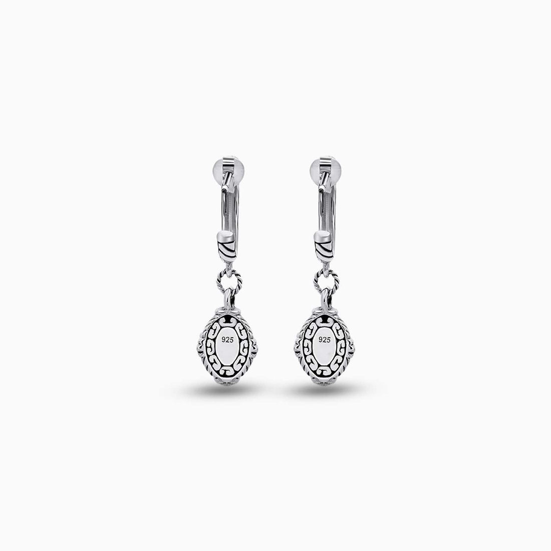 Blue Charm: Opal Sterling Silver Drop Hoop Earrings