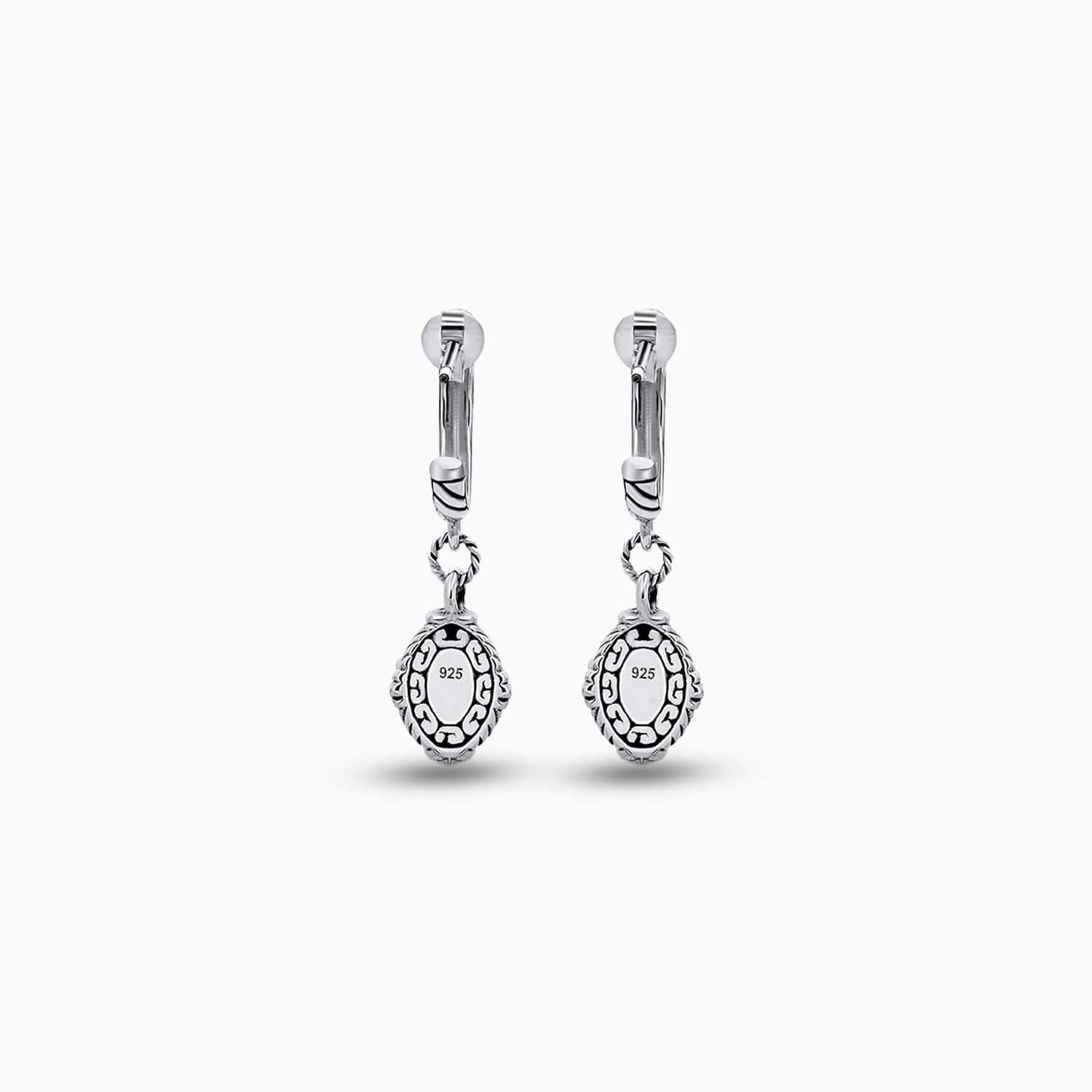 Blue Charm: Opal Sterling Silver Drop Hoop Earrings