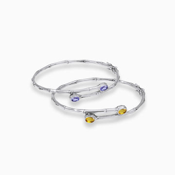 Citrine & Tanzanite Sterling Silver Bamboo Bangle Bracelets