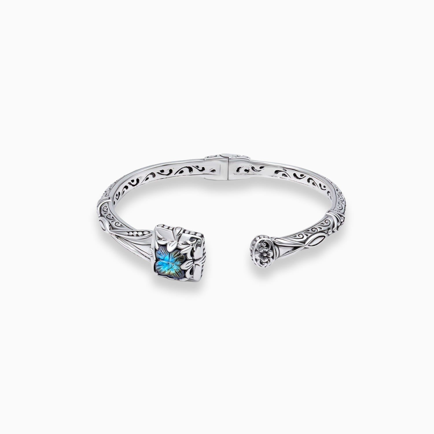 Blue Flash: Labradorite Sterling Silver Bangle Bracelet