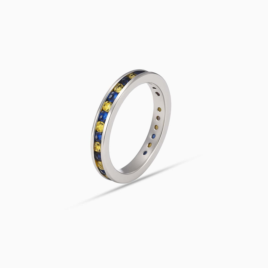 Blue & Yellow Sapphire Band in 18K White Gold