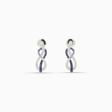 Blue Sapphire & Diamond Knot Earrings in 18K White Gold