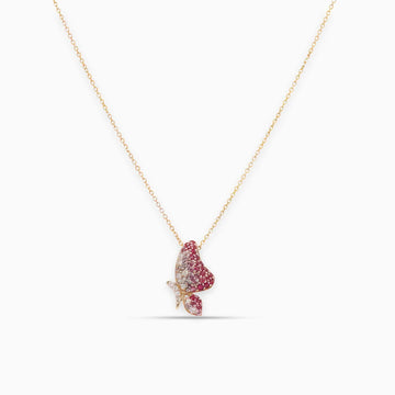 Butterfly Round Ruby, Sapphire & Diamond Pendant in 18K Rose Gold
