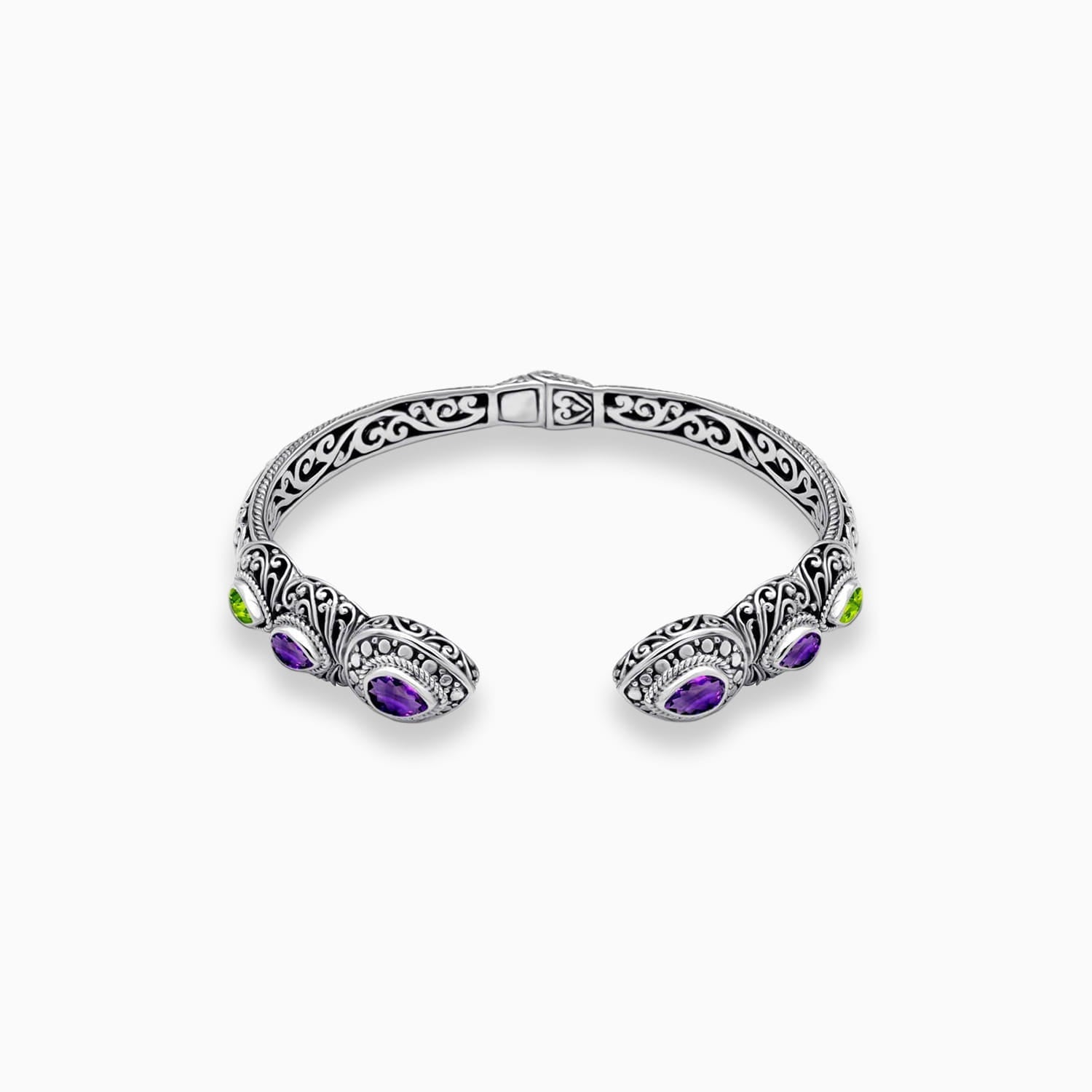 Color Spark: Amethyst & Peridot Sterling Silver Bangle Bracelet