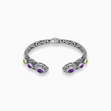 Color Spark: Amethyst & Peridot Sterling Silver Bangle Bracelet