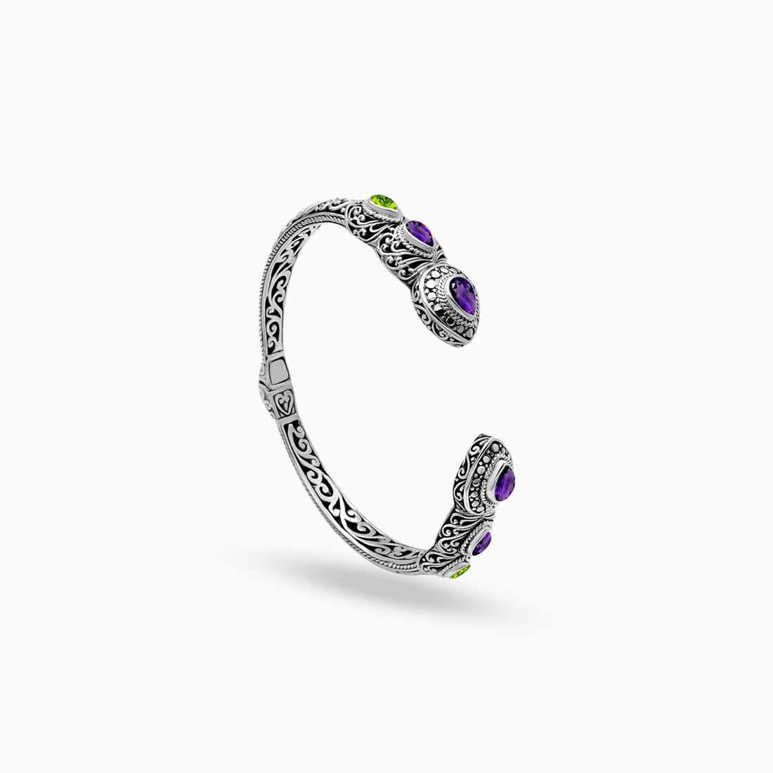 Color Spark: Amethyst & Peridot Sterling Silver Bangle Bracelet