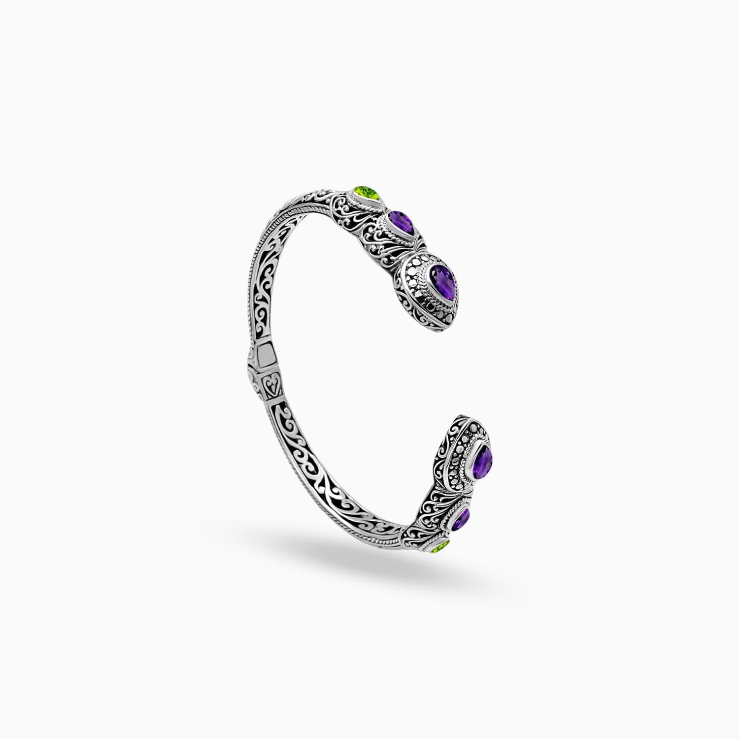 Color Spark: Amethyst & Peridot Sterling Silver Bangle Bracelet