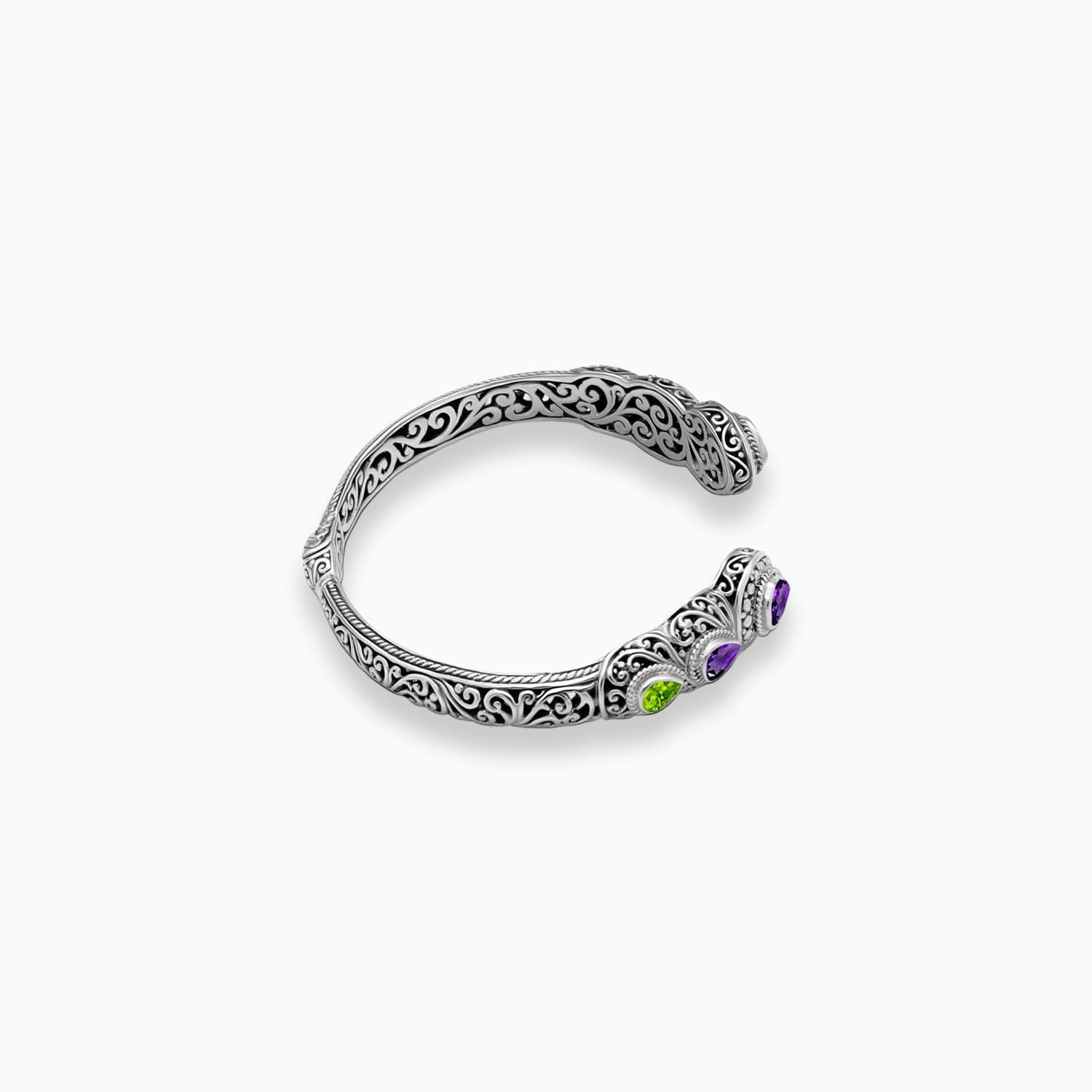 Color Spark: Amethyst & Peridot Sterling Silver Bangle Bracelet