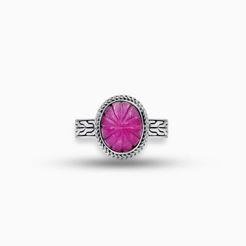 Crimson Carve: Ruby Sterling Silver Ring