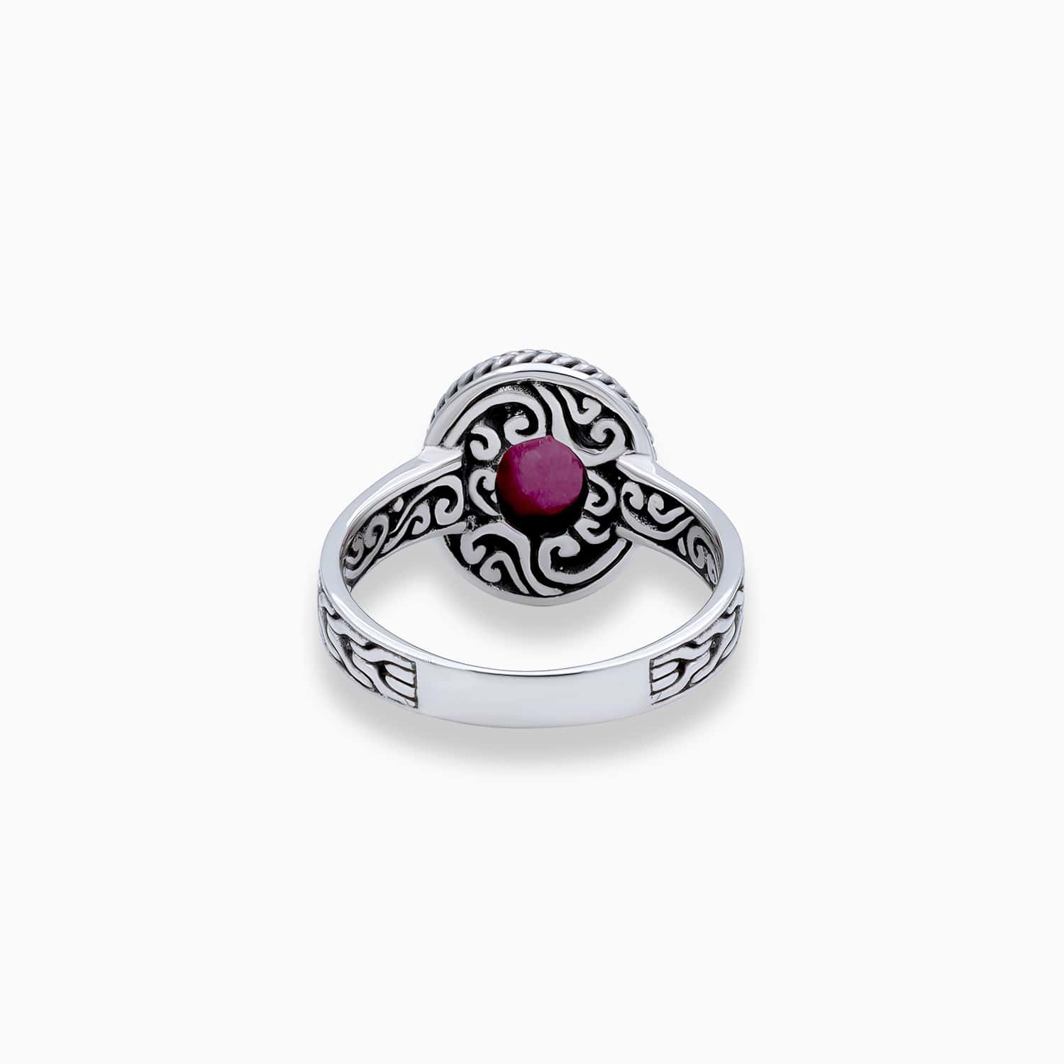 Crimson Carve: Ruby Sterling Silver Ring