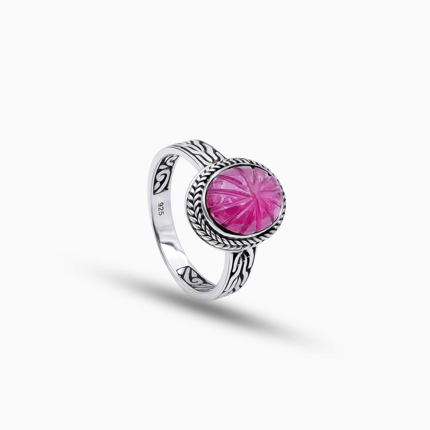 Crimson Carve: Ruby Sterling Silver Ring