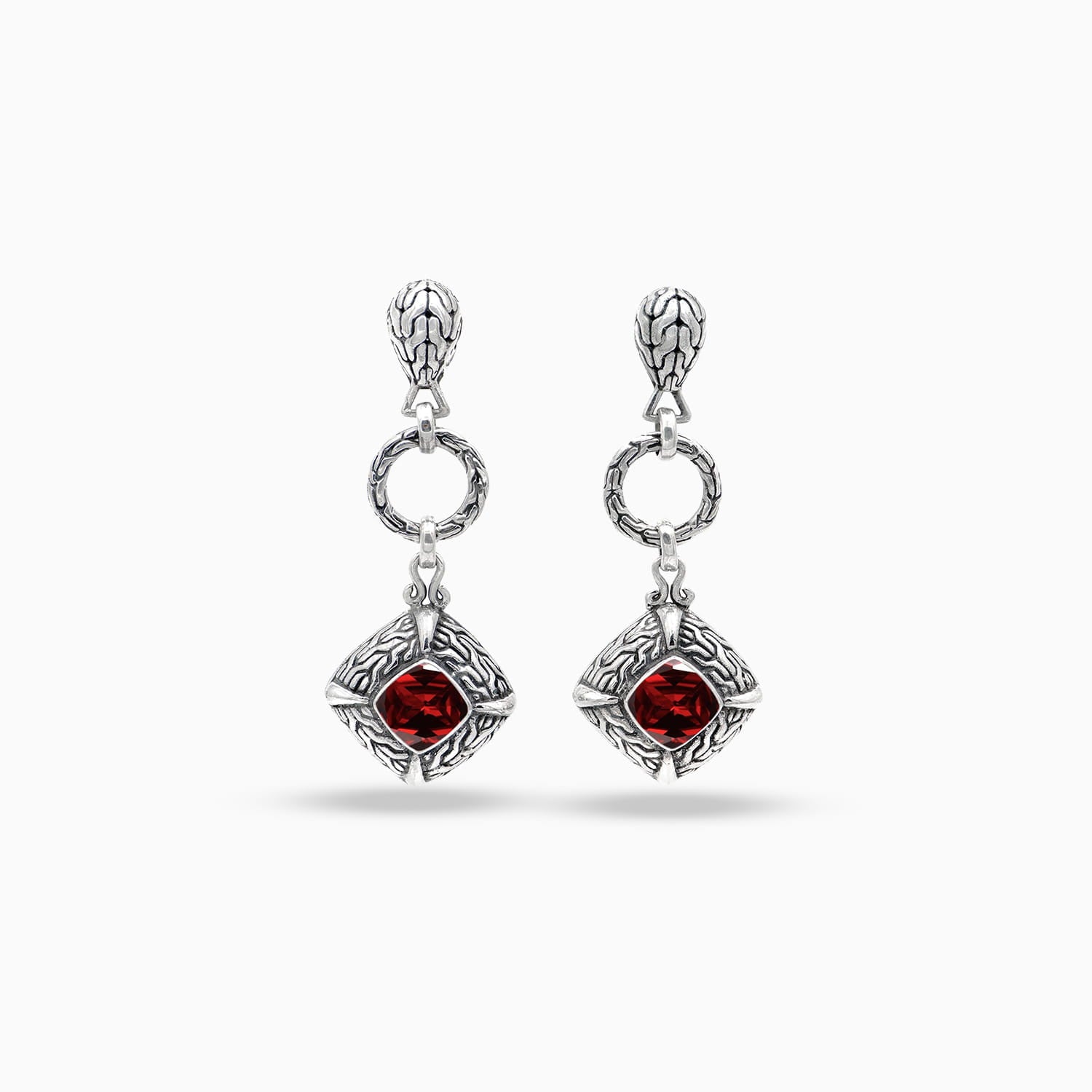 Crimson Spark: Red Quartz & Sterling Silver Drop Earrings