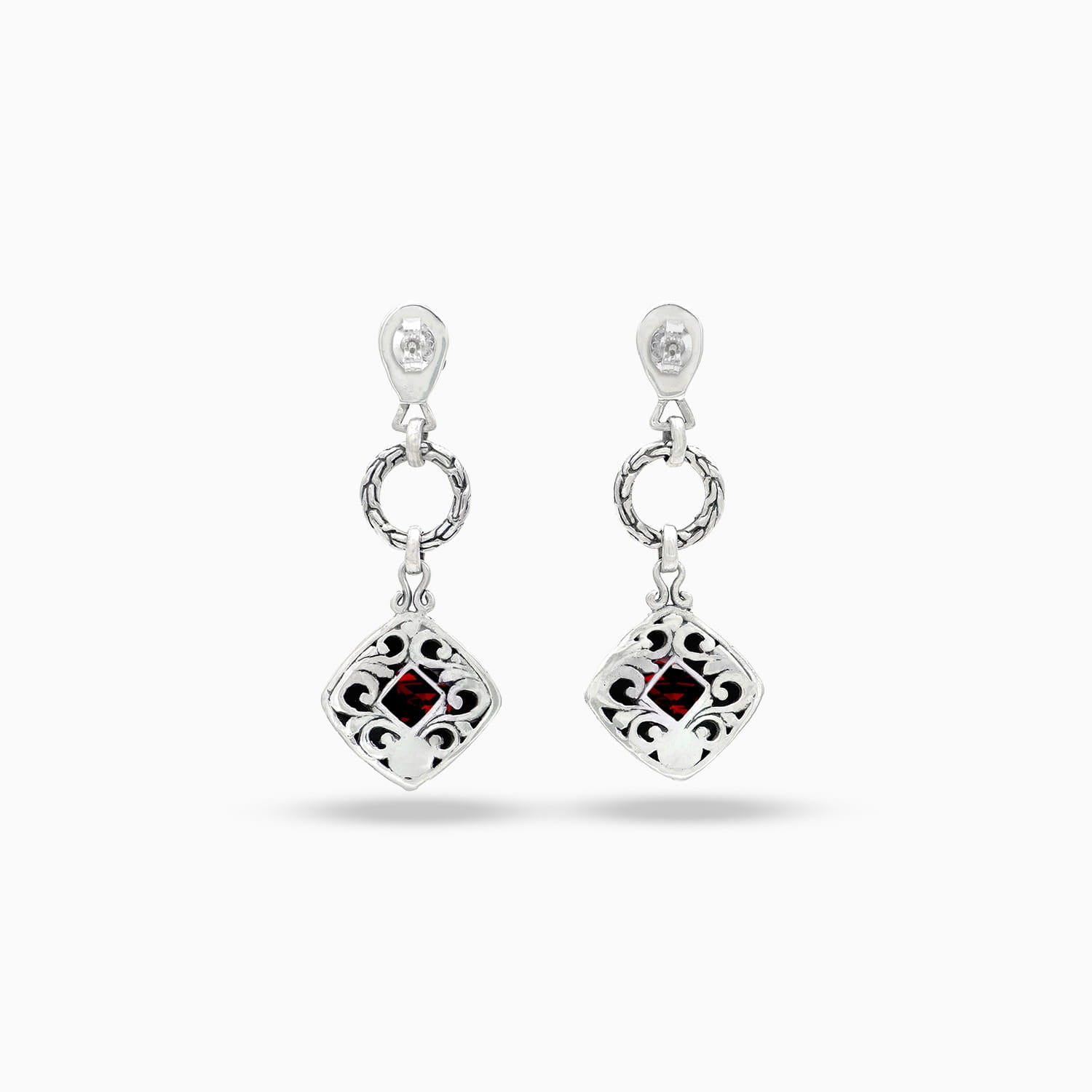Crimson Spark: Red Quartz & Sterling Silver Drop Earrings