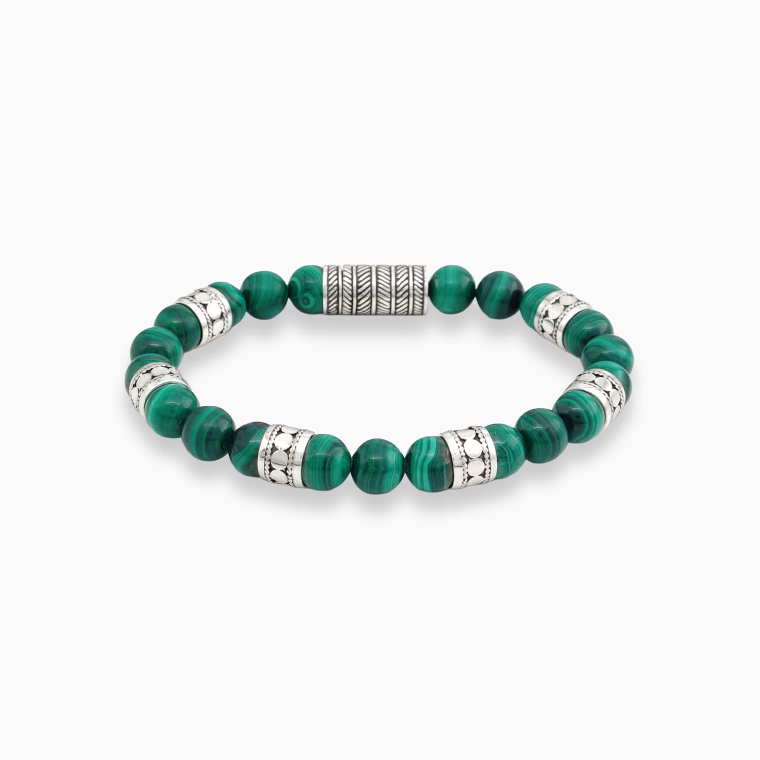 Malachite Beaded Sterling Silver Bracelet