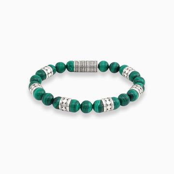 Malachite Beaded Sterling Silver Bracelet