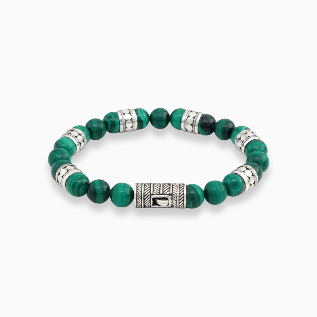 Malachite Beaded Sterling Silver Bracelet