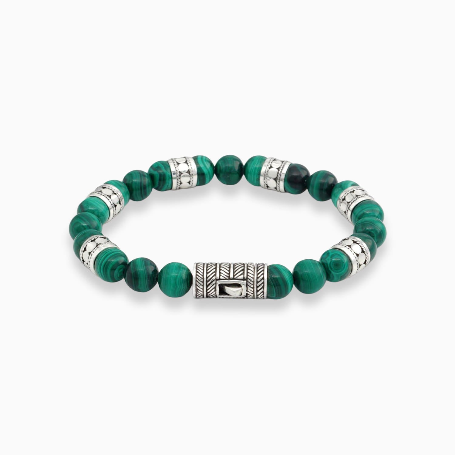 Malachite Beaded Sterling Silver Bracelet