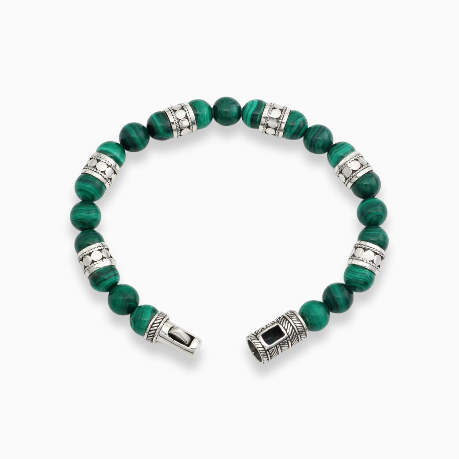 Malachite Beaded Sterling Silver Bracelet