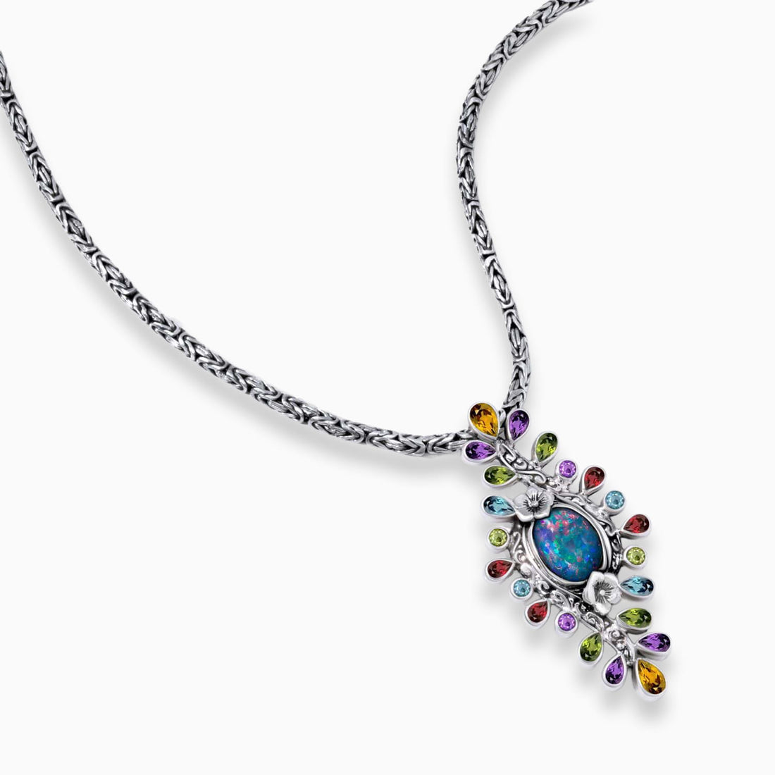 Opal Dreams: A Jeweled Bouquet Sterling Silver Pendant