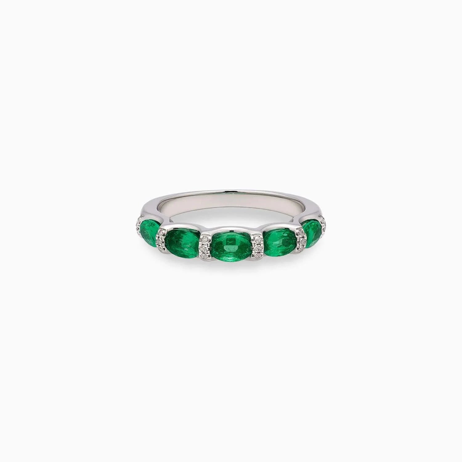 Oval Emerald & Diamond Band in 14K White Gold