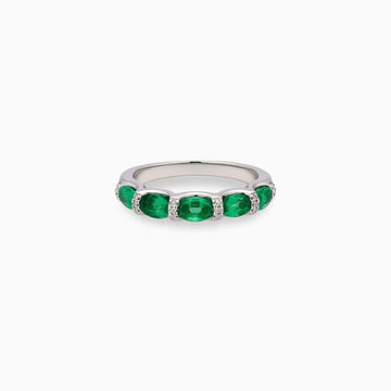 Oval Emerald & Diamond Band in 14K White Gold