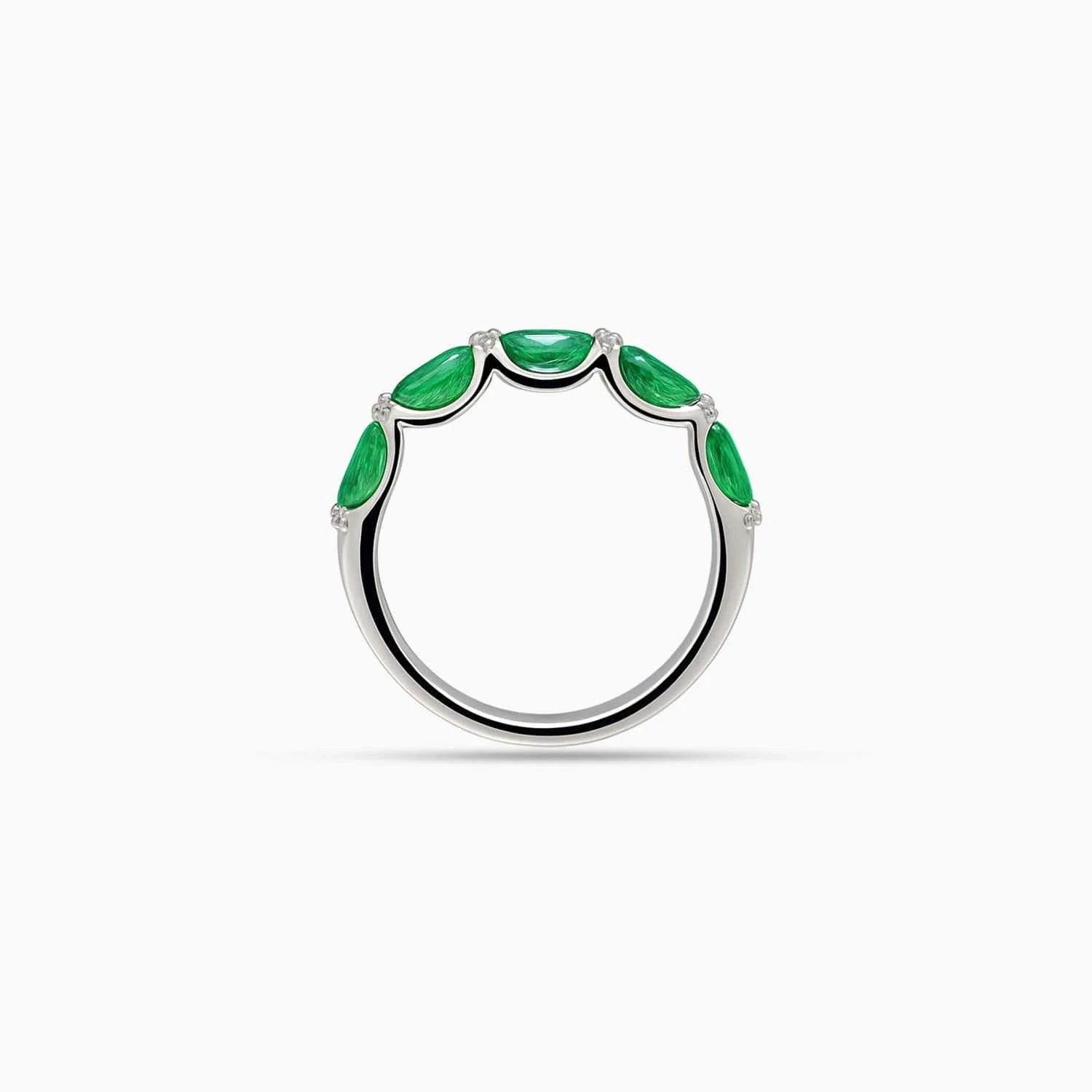 Oval Emerald & Diamond Band in 14K White Gold