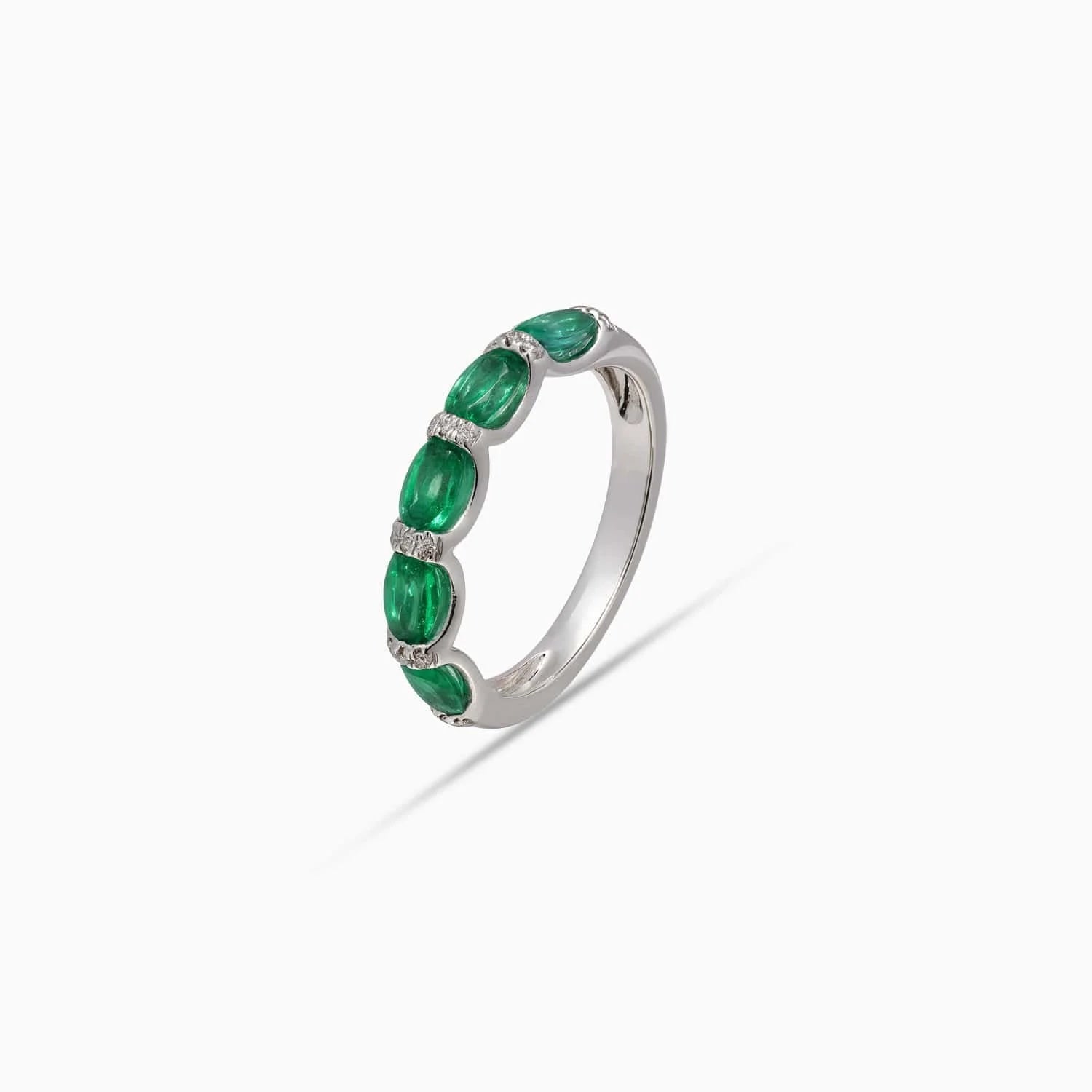 Oval Emerald & Diamond Band in 14K White Gold