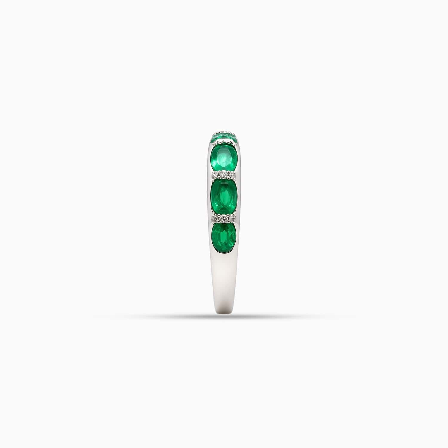 Oval Emerald & Diamond Band in 14K White Gold