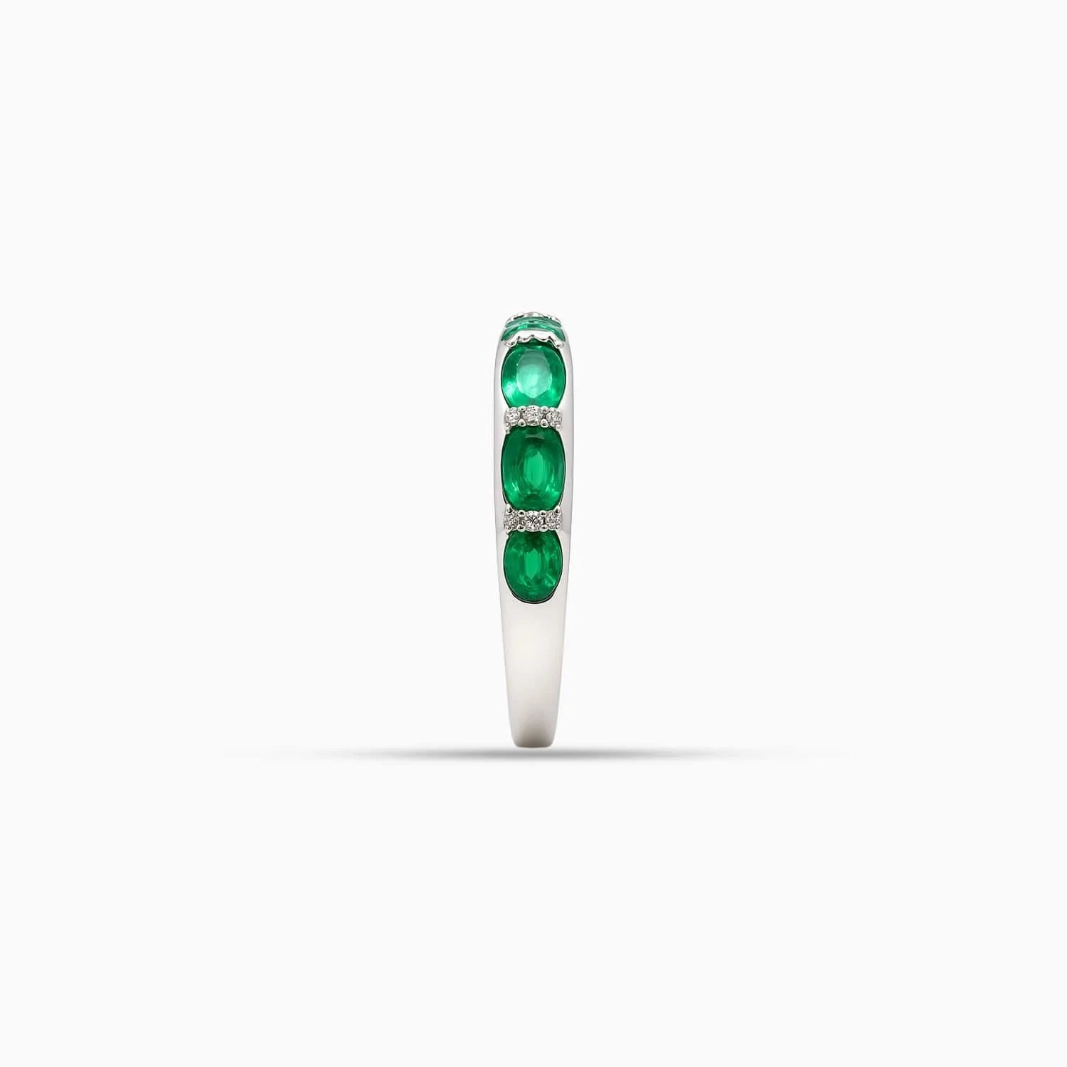 Oval Emerald & Diamond Band in 14K White Gold