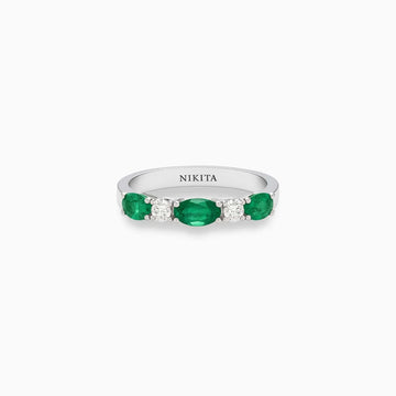 Oval Emerald & Diamond Band in 14K White Gold
