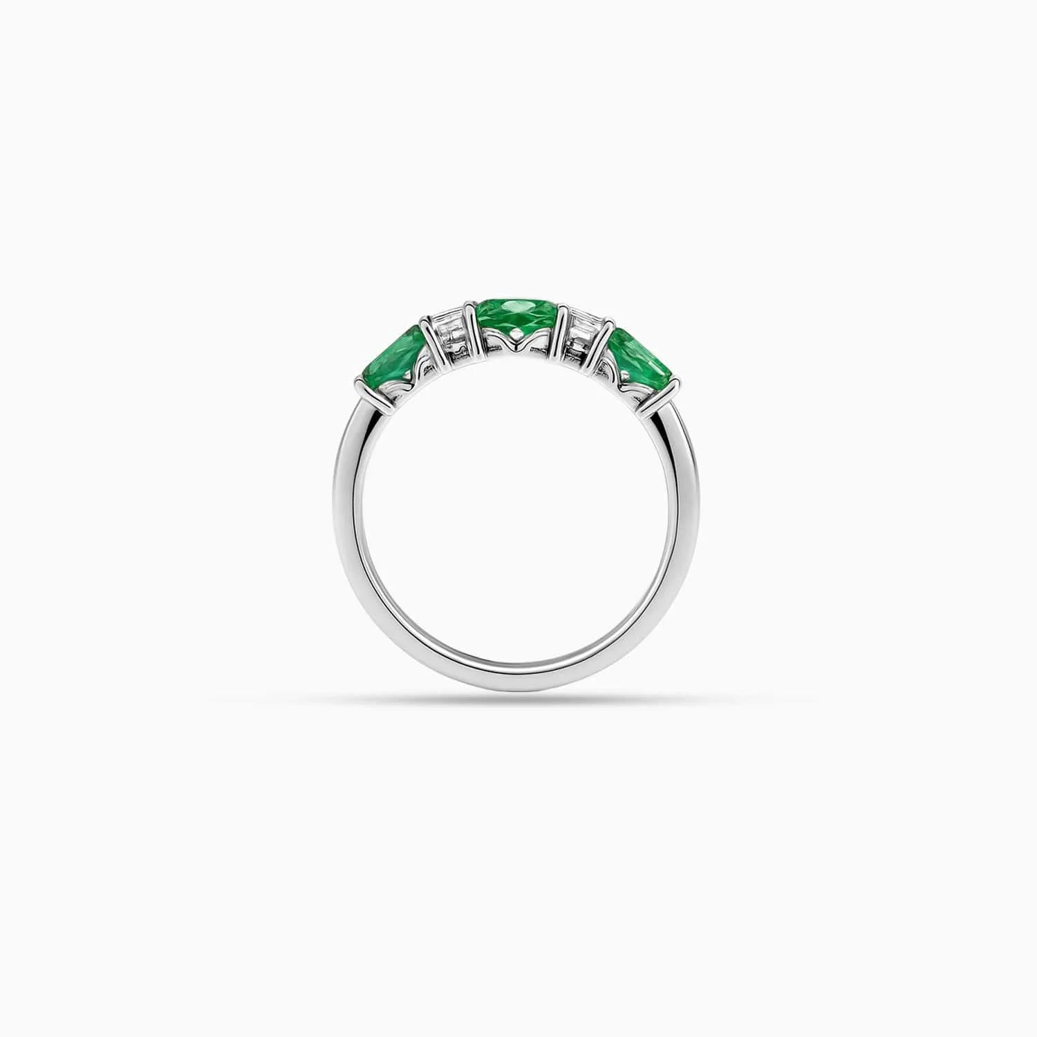 Oval Emerald & Diamond Band in 14K White Gold