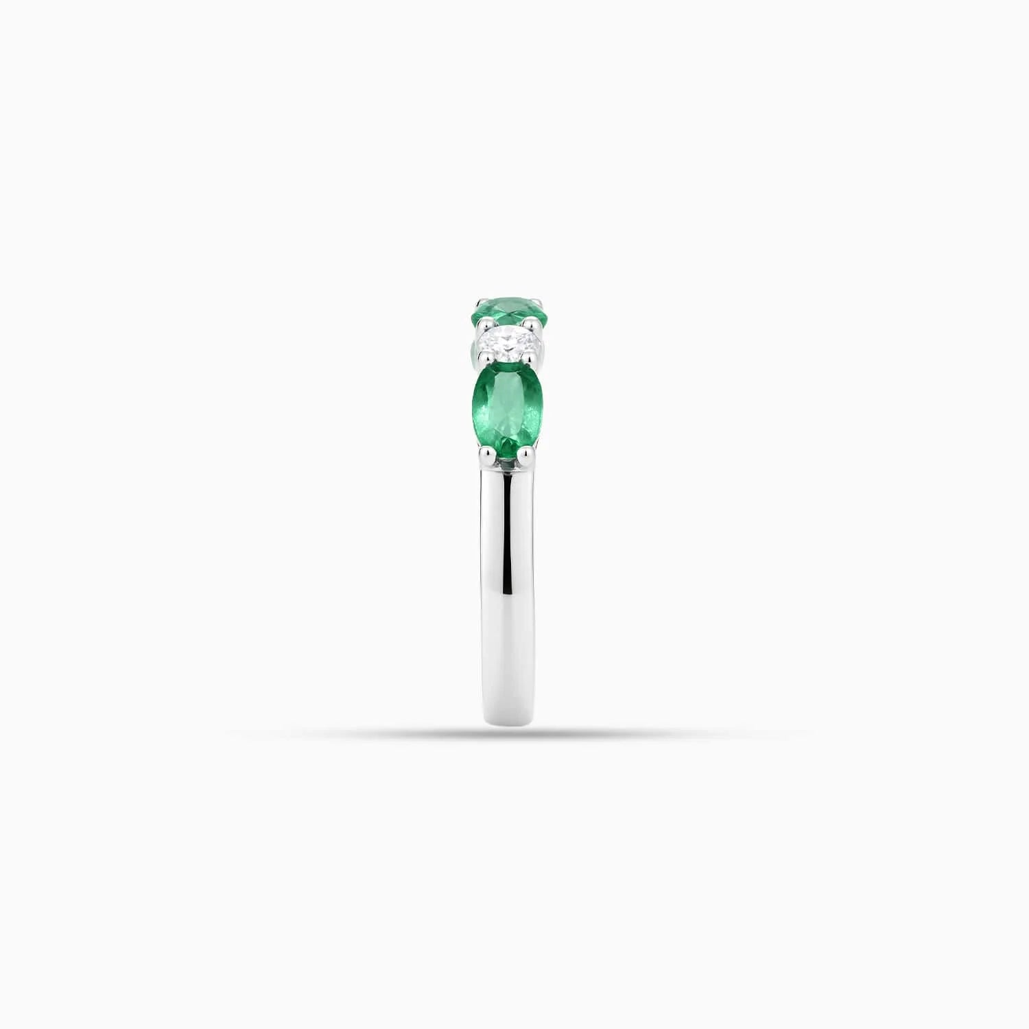 Oval Emerald & Diamond Band in 14K White Gold