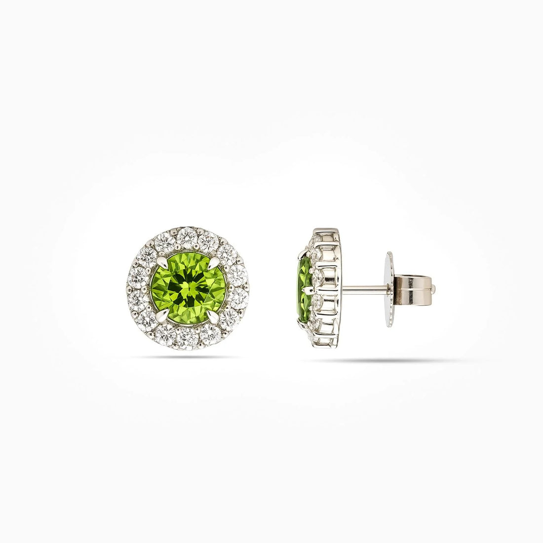 Peridot & Diamond Stud Earrings in 18K White Gold