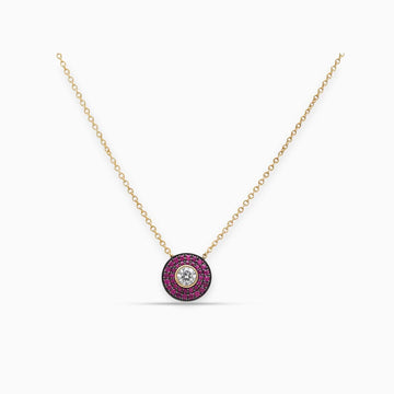 Round Diamond & Pink Sapphire Pendant in 18K Yellow Gold