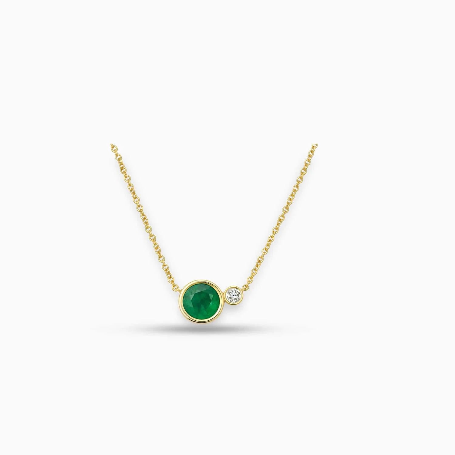 Round Emerald & Diamond Pendant in 14K Yellow Gold