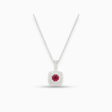 Round Ruby & Diamond Pendant in 14K White Gold